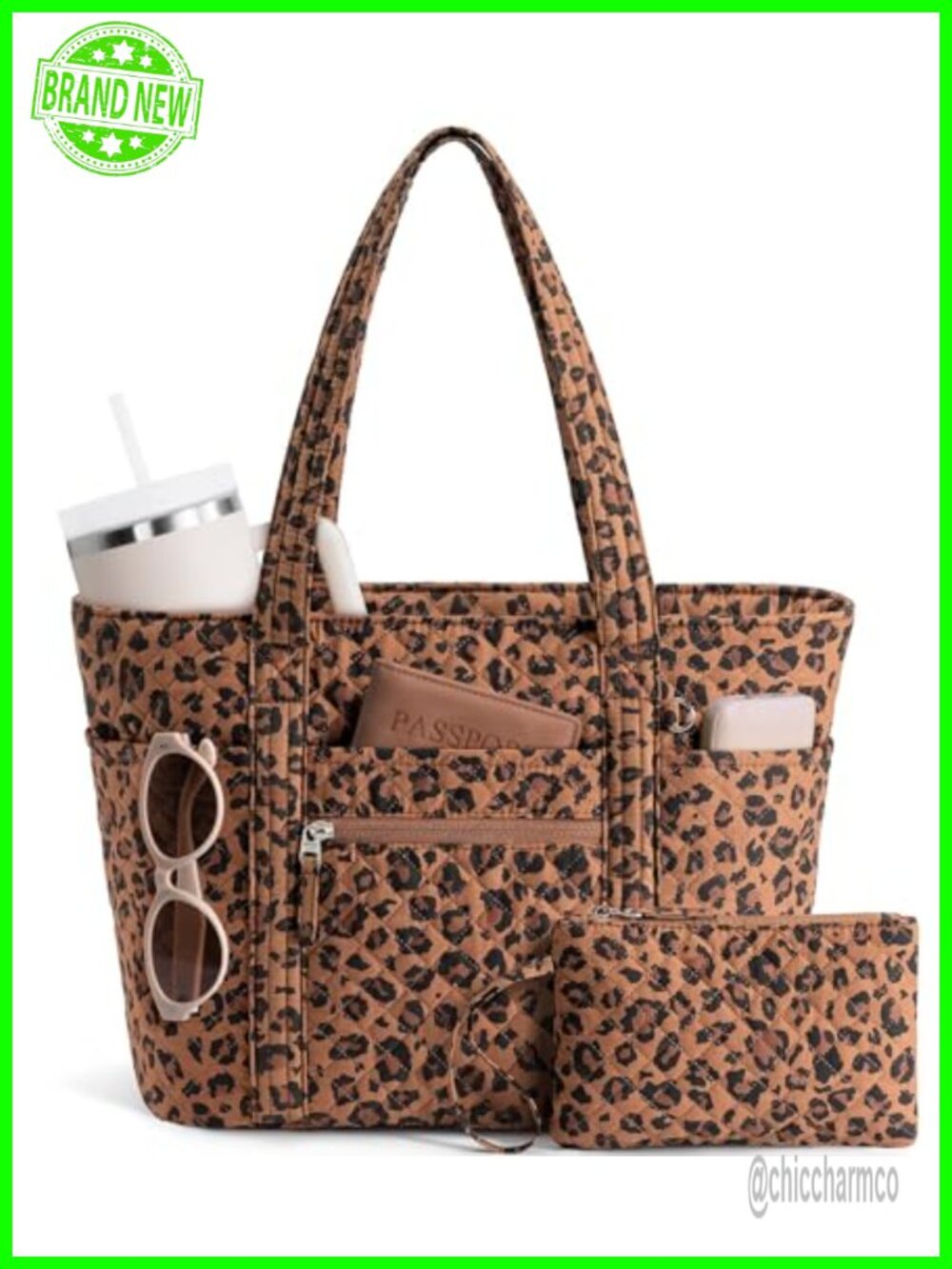 Quilted Cotton Puffer Tote Bag 18L Laptop Tumbler Work Travel Purse